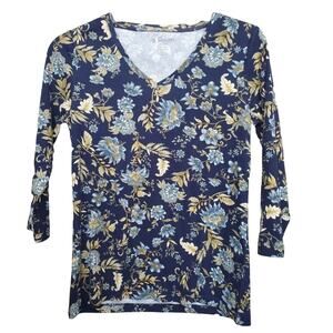 Chico's 100% Cotton Joyce Bloom V Neck Top Sz M NWOT